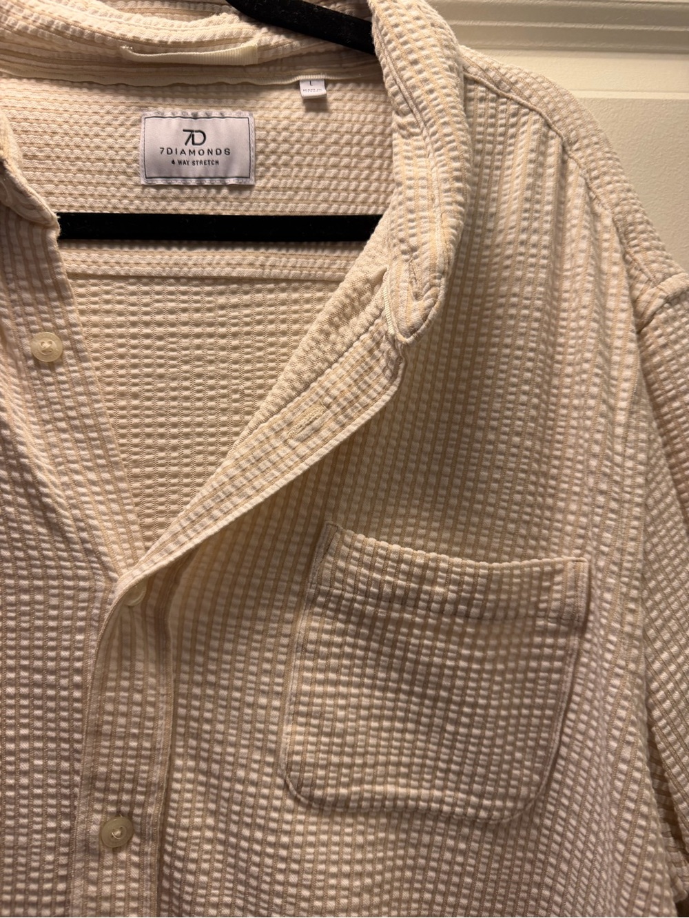 7 Diamonds Cream Waffle Knit Casual Button-Down Shirt
